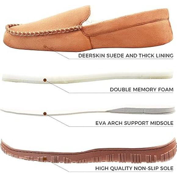 Lulex Mens Size 11 Brown Moccasin Slide On Memory Foam House Slipper Shoes - Picture 3 of 5